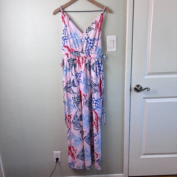 LOFT Fish Print Maxi Dress NWT Size Small Cotton Braided Straps Summer - Picture 2 of 10
